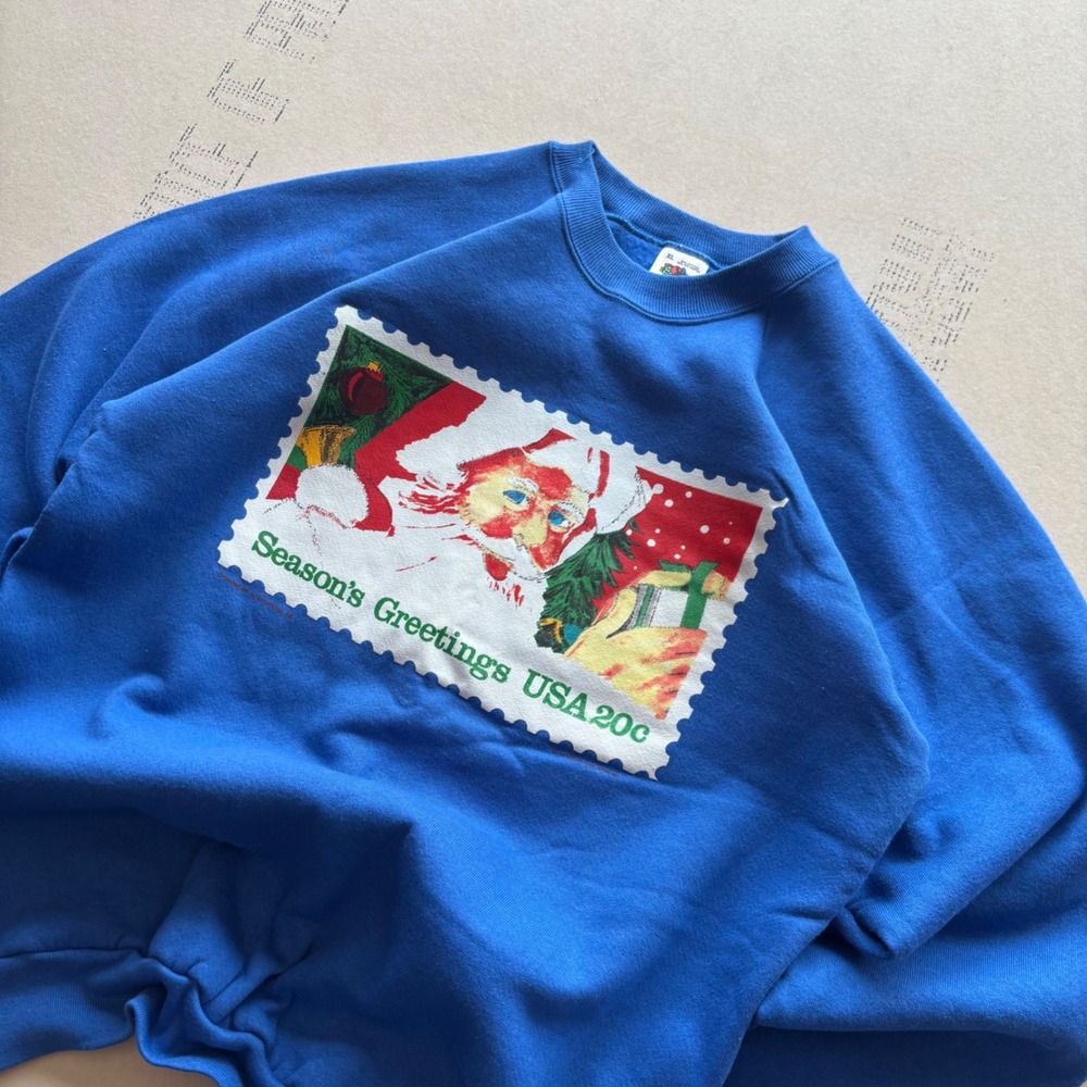 Vintage 80s Fruit of the Loom Santa USPS Stamp Sweatshirt